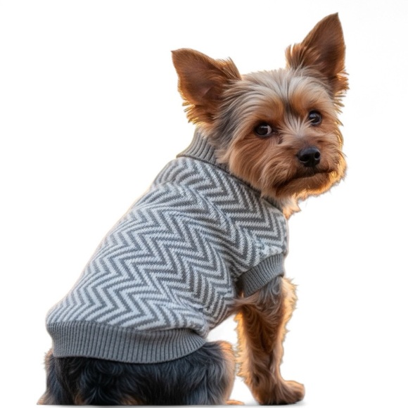 Gray & White Chevron Striped Dog Sweater - Picture 1 of 10